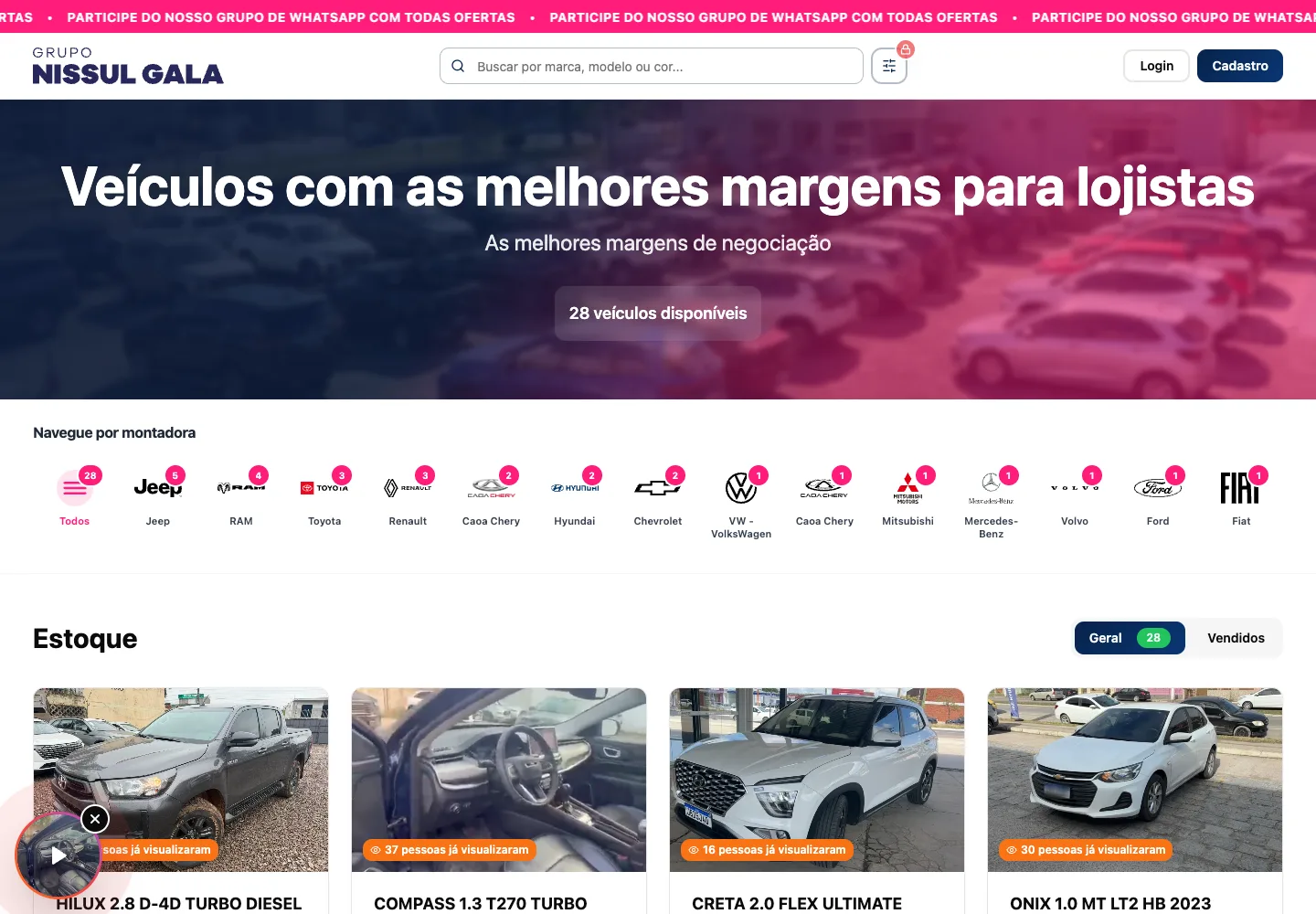 Public page of the Repasses Nissul Gala portal developed by Cluster